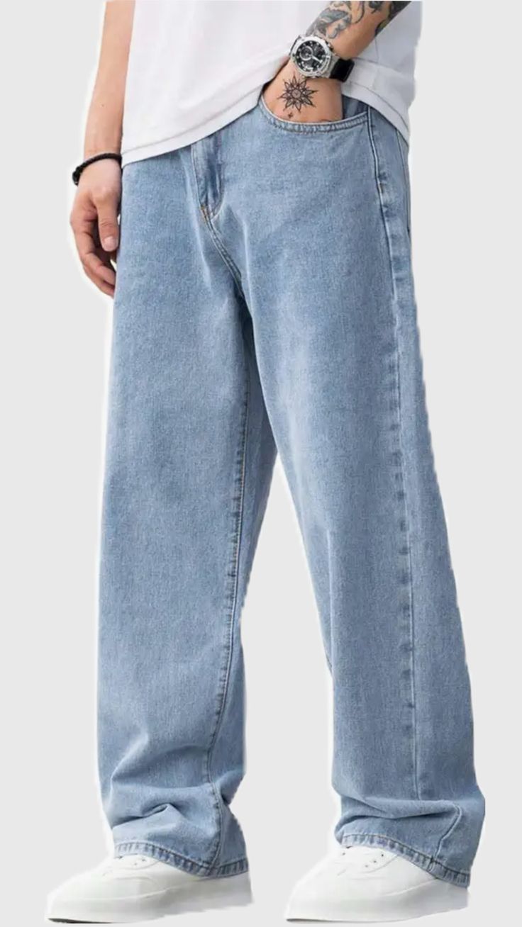 Baggy Vintage-Washed Jeans — Light Blue - Image 2