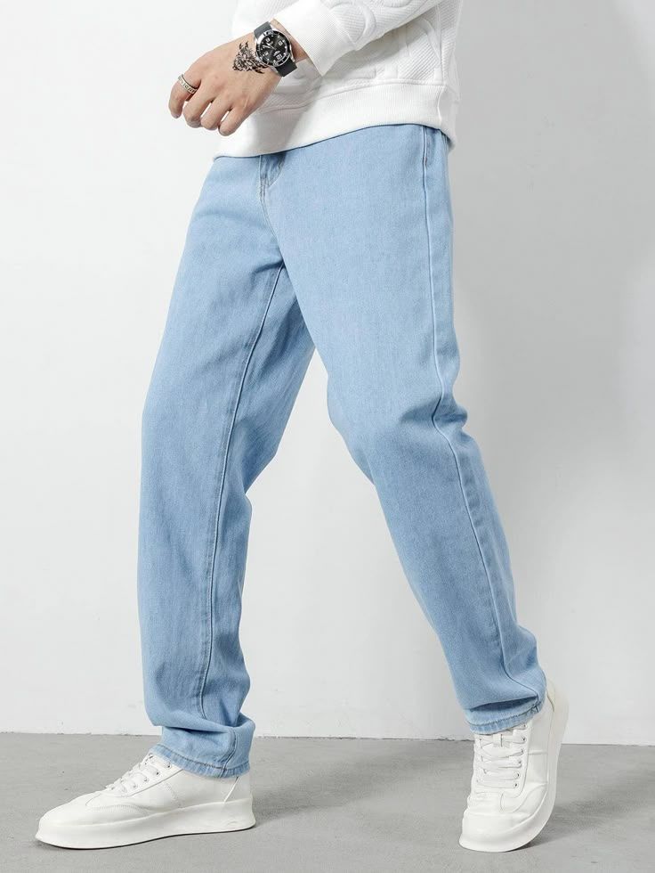 Baggy Vintage-Washed Jeans — Light Blue - Image 4