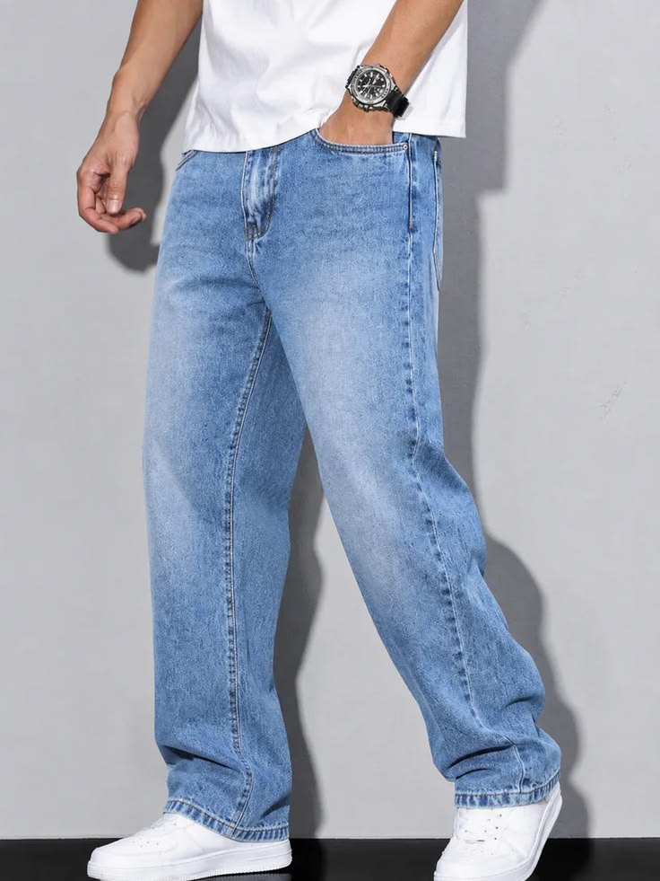 Baggy Vintage-Washed Jeans — Light Blue - Image 5