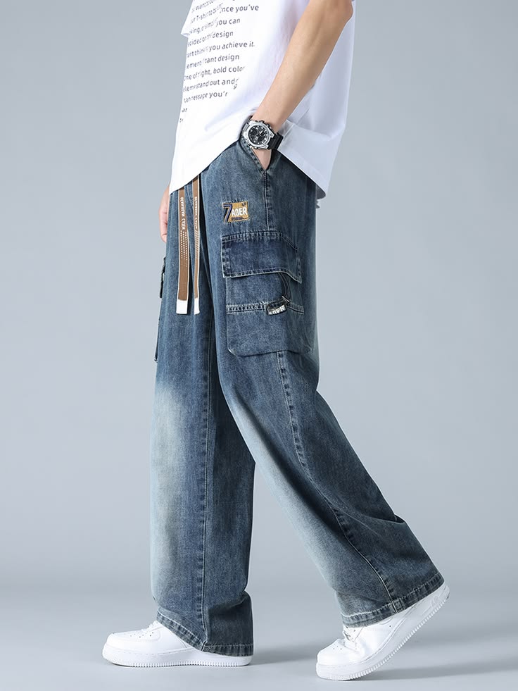 Baggy Loose-Fit Jeans — Mid Blue - Image 3